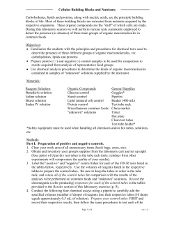Cellular Building Blocks and Nutrients Carbohydrates, lipids and