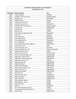 Tire Retailers Registered with Tire Stewardship BC