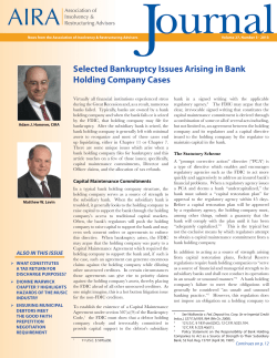 Selected Bankruptcy Issues Arising in Bank Holding Company Cases