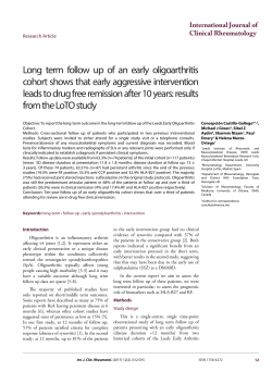 Long term follow up of an early oligoarthritis cohort shows that early