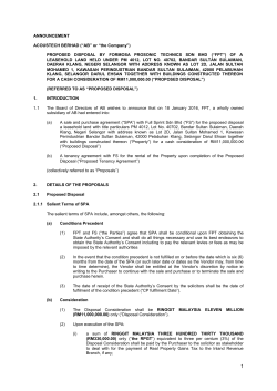 ANNOUNCEMENT ACOUSTECH BERHAD (&ldquo;AB