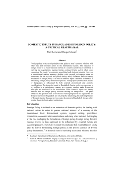 DOMESTIC INPUTS IN BANGLADESH FOREIGN POLICY: A