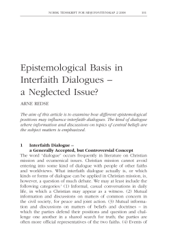Epistemological Basis in Interfaith Dialogues &ndash; a Neglected Issue?