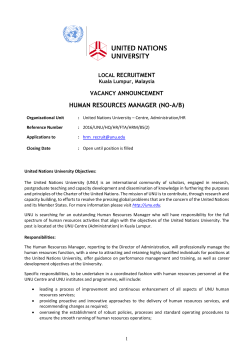 Human Resources Manager - United Nations University