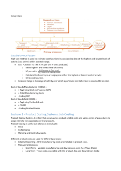 Lecture 2 - Product Costing Systems: Job Costing