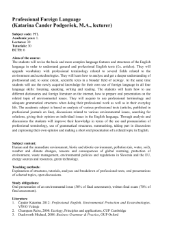 Professional Foreign Language (Katarina Čander Podgor&scaron;ek, M.A.