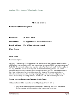 ADM 525 Syllabus Leadership Skill Development Instructor: Dr