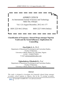 14. Classification of Frequency Abused Drugs amongst Nigerian