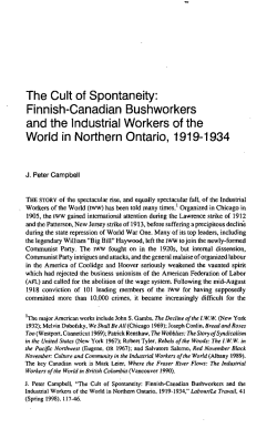 The Cult of Spontaneity: Finnish-Canadian Bushworkers and the