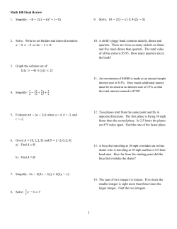 1 Math 108 Final Review 1. Simplify: 2. Solve. Write in set builder