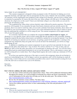 AP Chemistry Summer Assignment 2017 Due: The first day of class