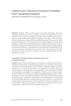 curriculum change in nunavut: towards inuit qaujimajatuqangit