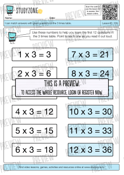 3 times table answer sheet