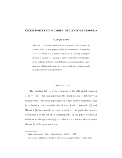 FIXED POINTS OF NUMBER DERIVATIVES MODULO n 1