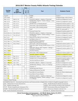 2016-2017 Marion County Public Schools Testing Calendar