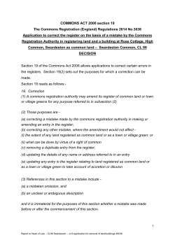 Notice of Decision and plan concerning common land at Rose