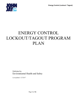 ENERGY CONTROL LOCKOUT/TAGOUT PROGRAM PLAN