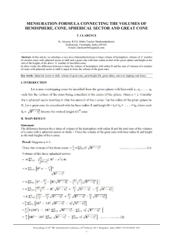 mensuration formula connecting the volumes of hemisphere, cone