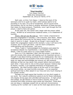 1 &ldquo;Final Humility&rdquo; Yom Kippur Sermon Rabbi Amy Schwartzman