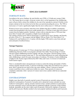 KDHS 2014 SUMMARY FERTILITY RATE: CONTRACEPTION