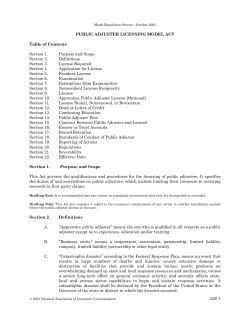 228-1 PUBLIC ADJUSTER LICENSING MODEL ACT Table of