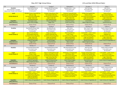 May 2017 High School Menu (1% and Skim Milk Offered