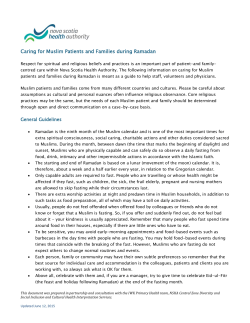 Caring for Muslim Patients and Families during Ramadan