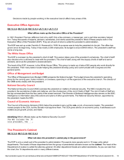 Executive Office Agencies The President`s Cabinet