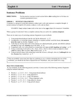 English 11 Sentence Problems Unit