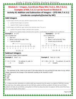 Grade 7 Winter Holiday Student Activities Module A &ndash; Integers