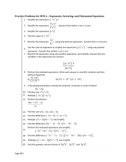 Practice Problems for MTE 6 &ndash; Exponents, Factoring