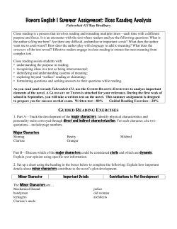 Honors English I Summer 2015 - Warren Hills Regional School District