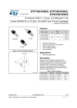 N-channel 1050 V, 1 typ., 6 A MDmesh&trade; K5 Power MOSFETs in TO