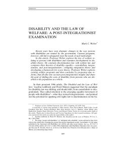 DISABILITY AND THE LAW OF WELFARE: A POST