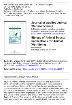 Journal of Applied Animal Welfare Science Biology of Animal Stress
