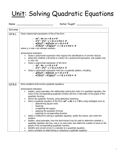 Unit: Solving Quadratic Equations