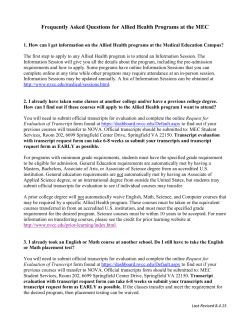 Frequently Asked Questions for Allied Health Programs at the MEC