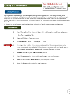 Activity 21: HOMONYMS In this activity, you will practice