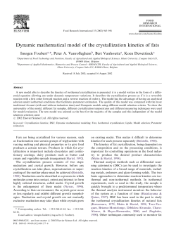 Dynamic mathematical model of the crystallization kinetics of fats