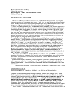 A representative and limited government with separated powers