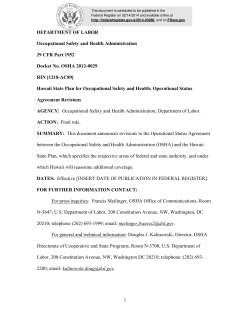 1 DEPARTMENT OF LABOR Occupational Safety and
