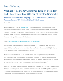 Michael F. Mahoney Assumes Role of President and Chief