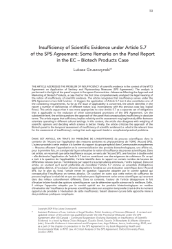 Insufficiency of Scientific Evidence under Article 5.7 of the SPS