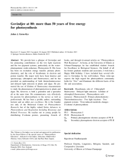 Govindjee at 80: more than 50 years of free energy