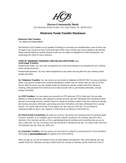 Huron Community Bank Electronic Funds Transfer Disclosure
