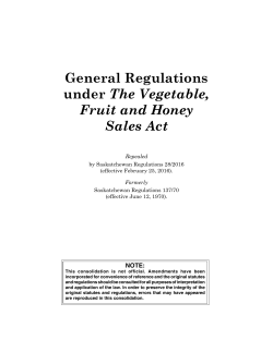 General Regulations under The Vegetable, Fruit and Honey Sales Act