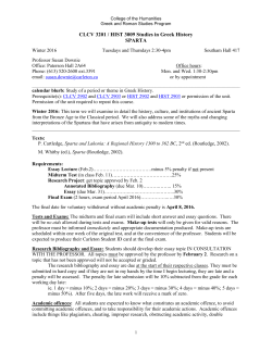 CLCV 3201 / HIST 3009 Studies in Greek History SPARTA