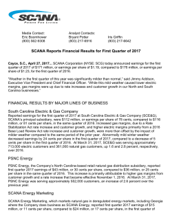 SCANA Reports Financial Results for First Quarter of 2017