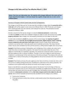 Changes to NC Sales and Use Tax effective March 1, 2016