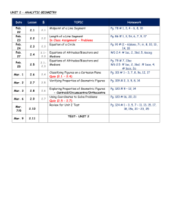 UNIT 2 &ndash; ANALYTIC GEOMETRY Date Lesson TOPIC Homework